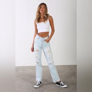 Revice Ex Boyfriend Light Wash High Waist Distressed Straight Leg Jeans Size 28